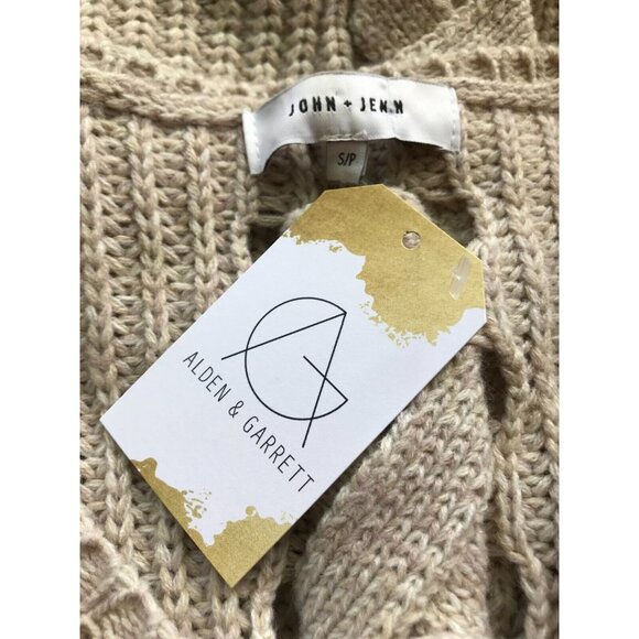 John + Jenn Oatmeal Tan Chunky Cable Knit Sweater W/ Braiding, Size Small - Picture 7 of 7